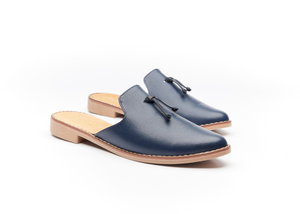 mules leather navy blue bleu marin cuir sandales sandals chaussure montreal canada kimberly Fletcher flechr
