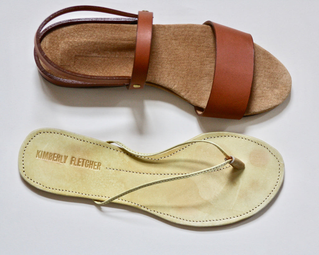 Handmade leather Sandals - leather aging patina - Designer shomaker Canadian Women Kimberly Fletcher Leather Sandals Handcrafted & Ethically made in Montreal, Canada Shoemaker Kimberly Fletcher