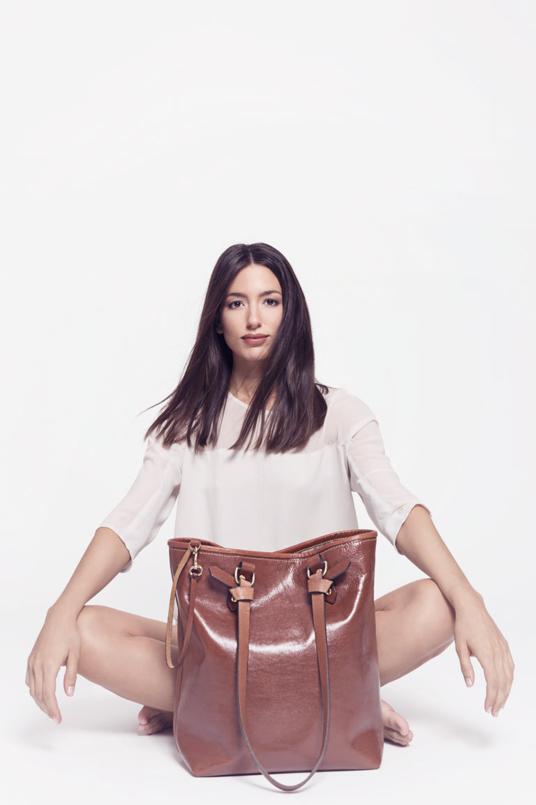 Leather tote bag women designer handmade in Montreal Canada by Kim Fletcher Leather goods