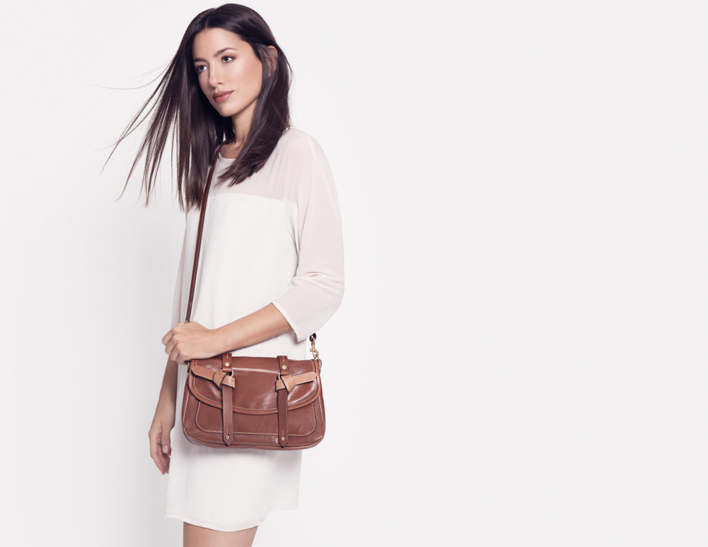 handmade in Montreal Canada Signature knot handbags Chloe clutch in brown leather Designer Kim Fletcher