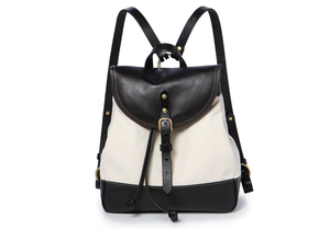 Canvas and leather backpack handmade in MTL Canada by Designer Kimberly Fletcher