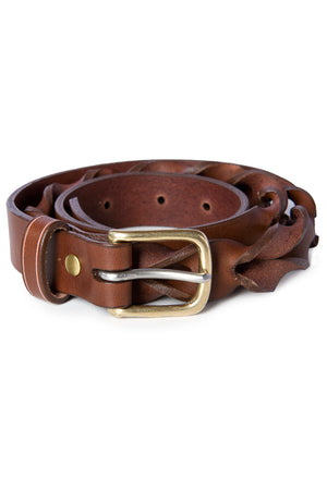 signature braided brown leather belt brown made in canada montreal by Kimberly Fletcher
