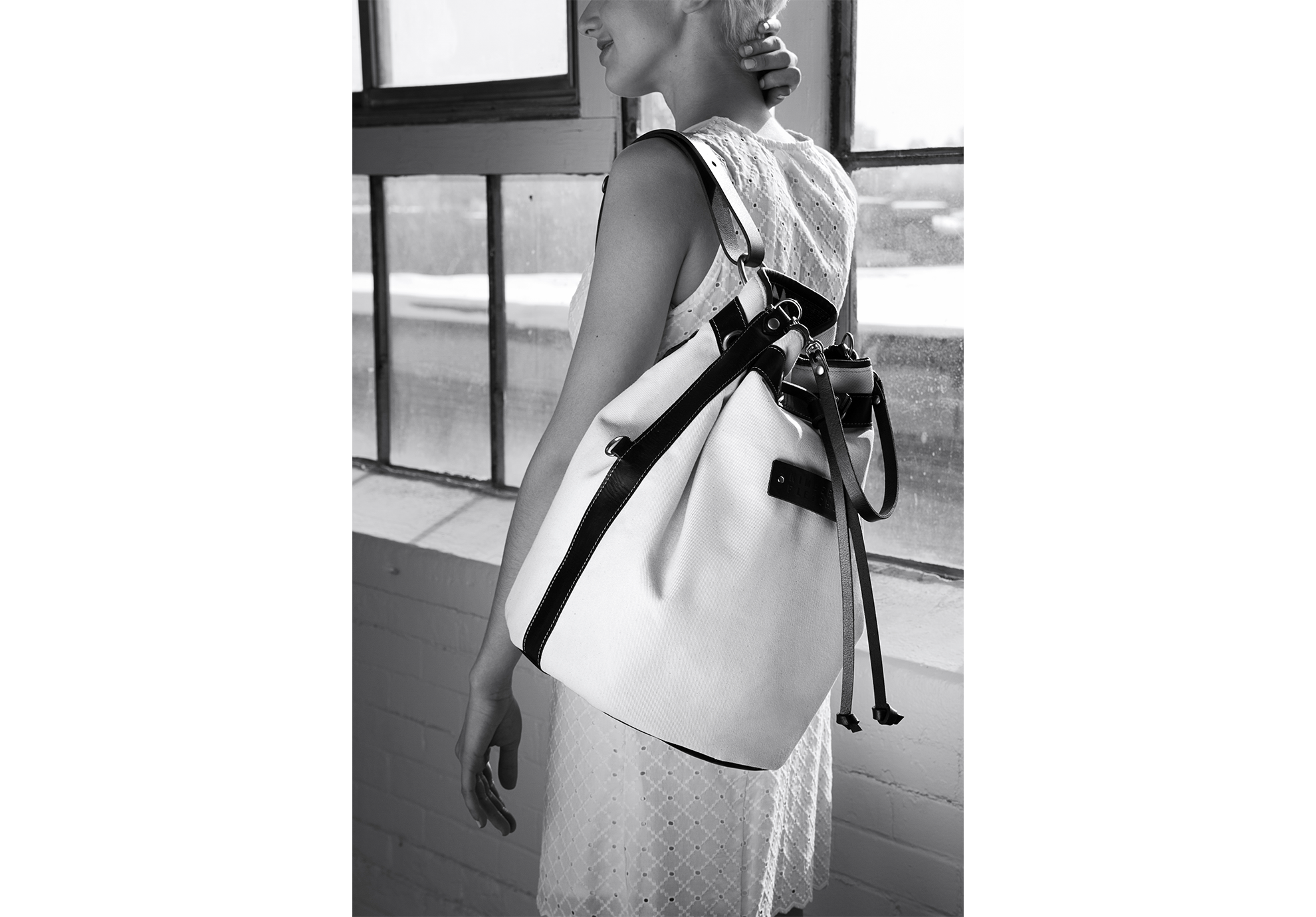 Betty Shoulder bag leather and canvas handmade in Canada made by hand in Montreal Designer handbags Kimberly Fletcher