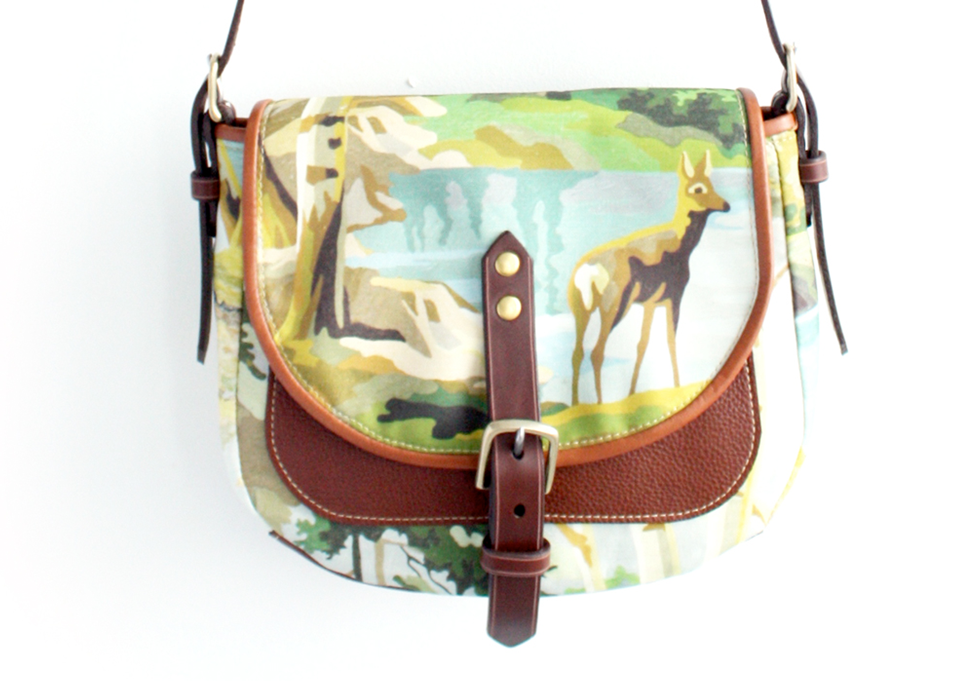 bambi saddle bag shoulder bag in leather canvas handmade in mtl canada by Kim Fletcher Angie Johnson designer at Norwegian Wood