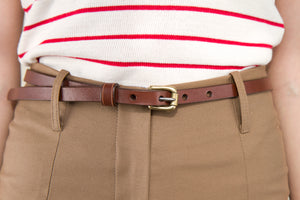 thin leather belt brown leather made by hand in Canada montreal thick leather belt 