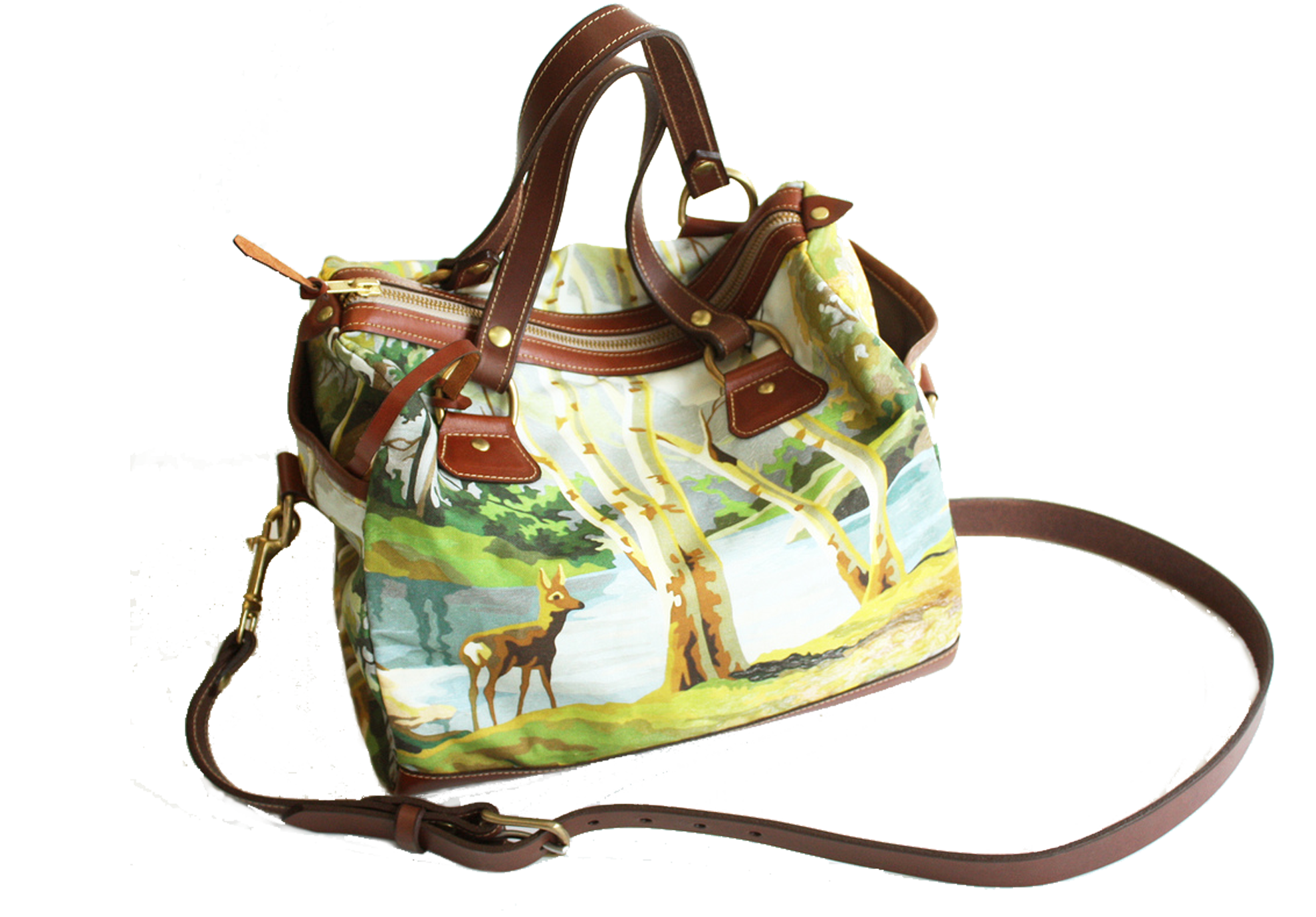 Limited edition bambi leather and canvas doctor bag signature made in Mtl Canda collab by Flechr Norwegian Wood Angie Johnson